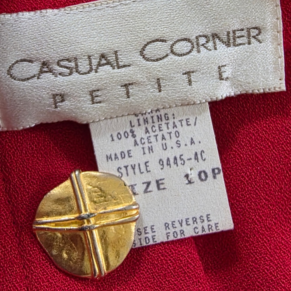 Casual Corner Petite Red Wool Rayon Peplum Sheath Dress Gold Buttons 10P Vintage - Picture 8 of 9
